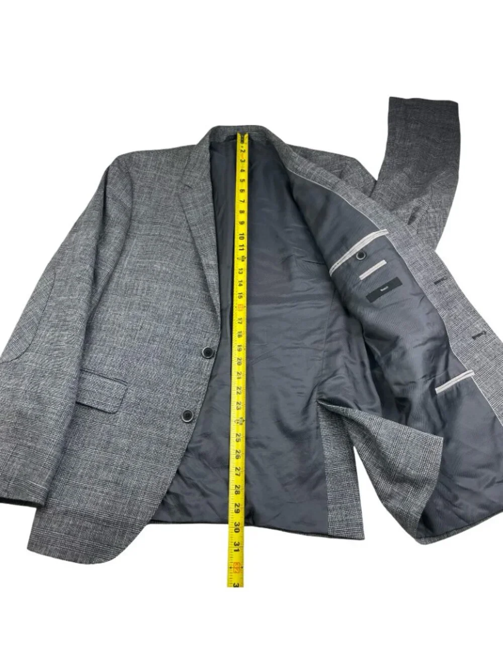Hugo Boss Men’s The Smith13 2-Button Blazer Gray Plaid/Elbow Patches • 42R